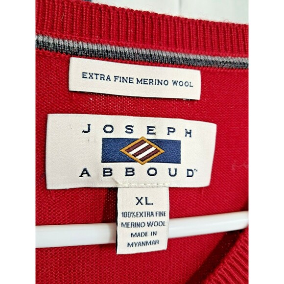 100% Extra Fine Merino Wool Pullover Sweater Vest Solid Red Joseph Abboud XL - Picture 5 of 5